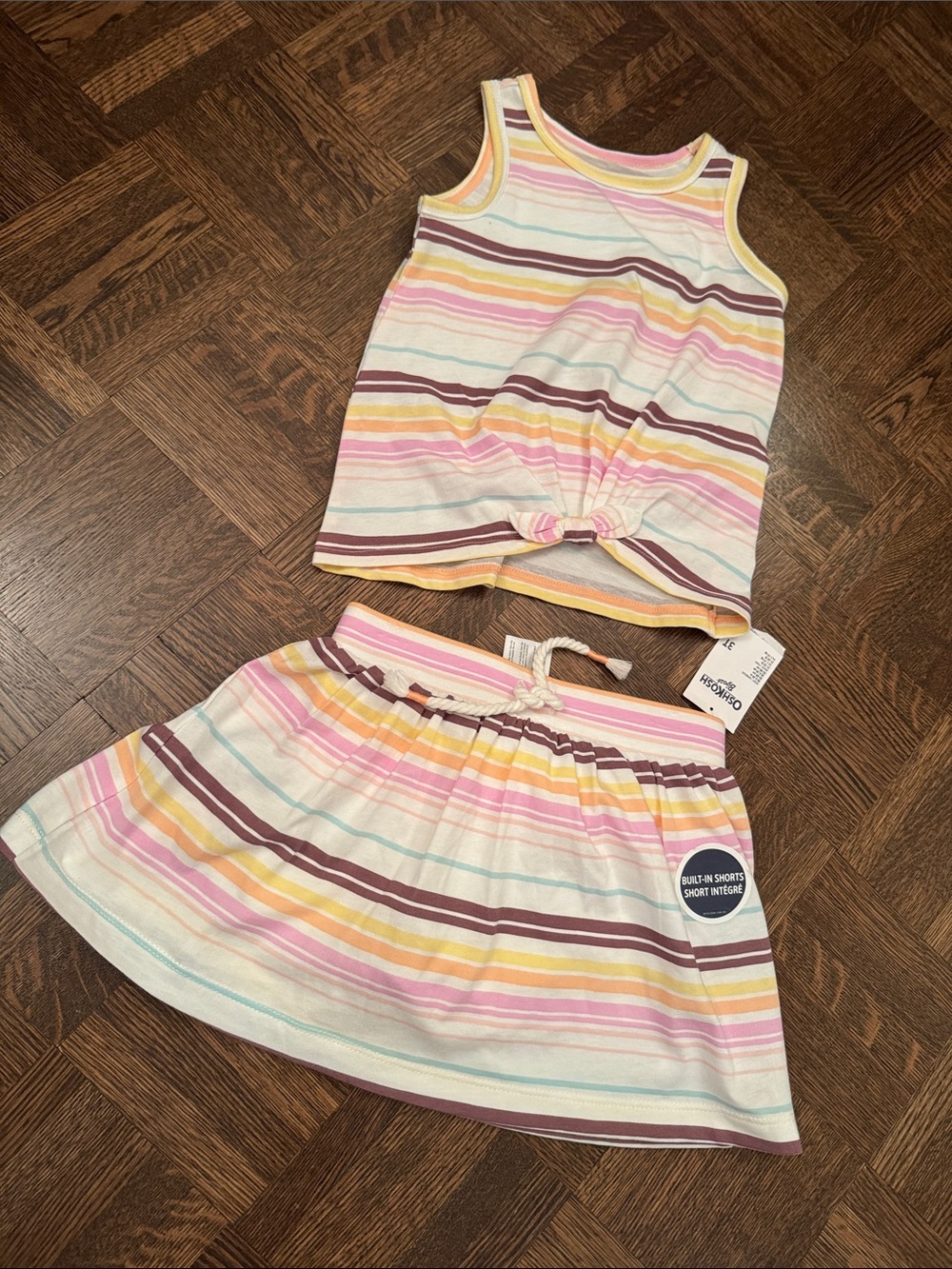 Girls 3T Striped Tank Top & Skirt Set - Pastel Multi